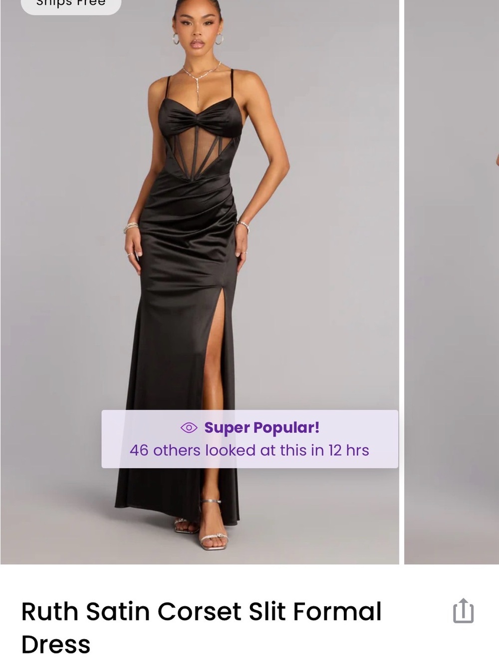 Windsor Ruth Satin Corset Slit Formal Dress - Black